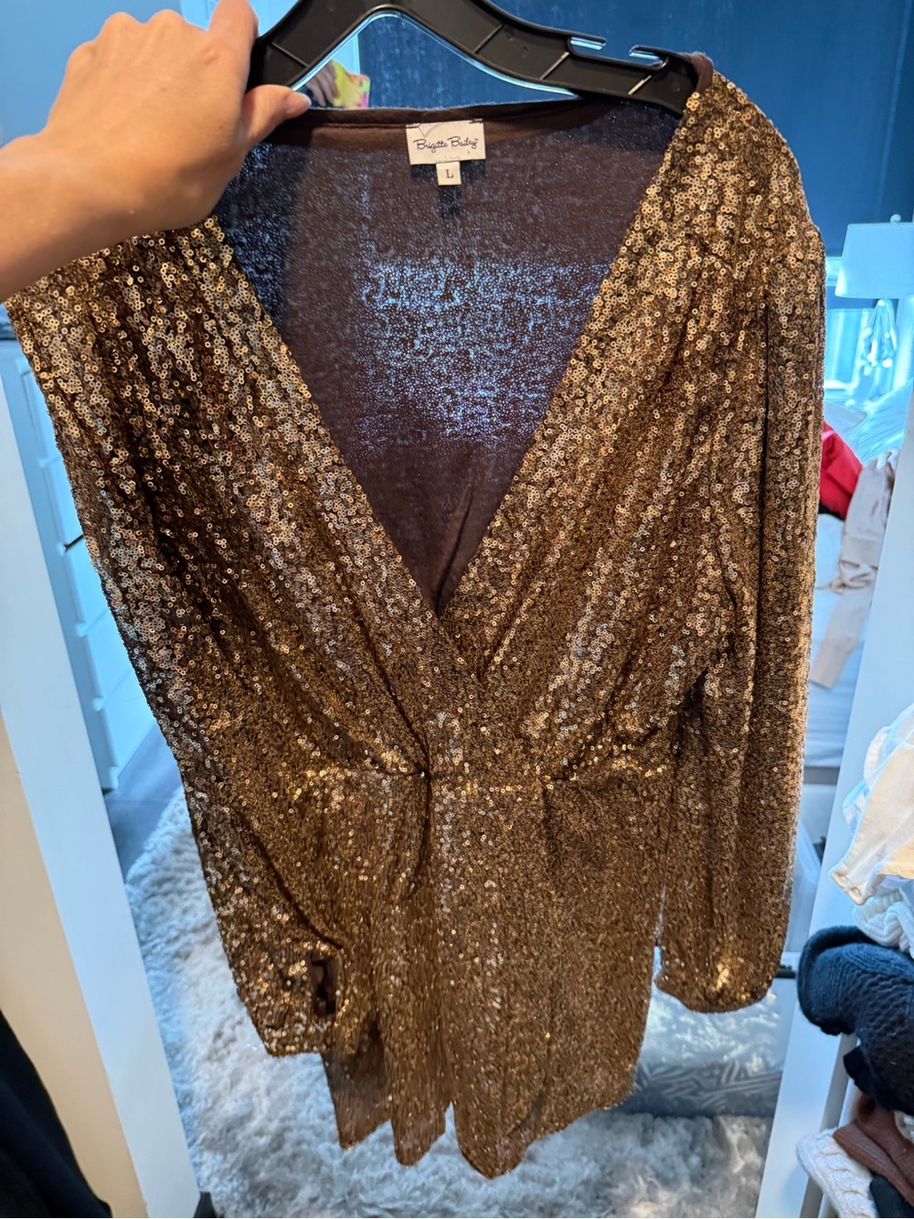 Gold Sequin Deep V Dress